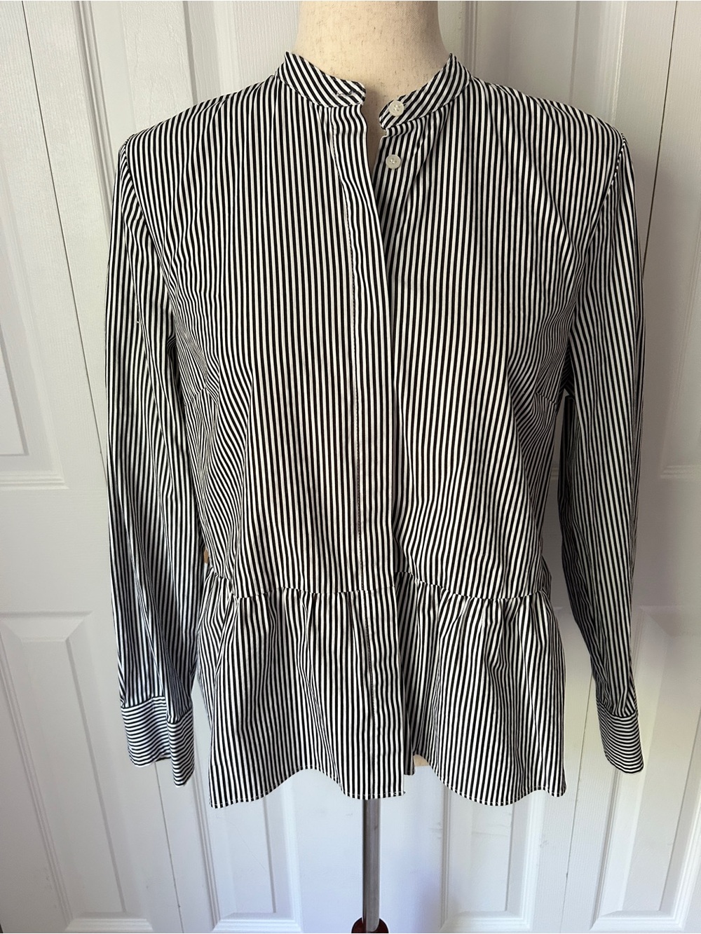 J. Crew Black and White Striped Button-Up Blouse